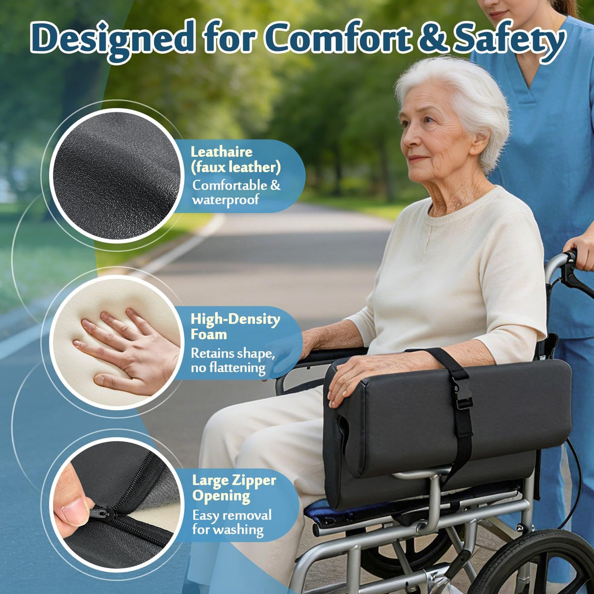 AOSSA Wheelchair Armrest Pad with Lateral Support, Arm Trough Cushion for Wheelchair Attachment, Ergonomic Arm Rest Elbow Pillow for Torso Side Leaning, Foam Arm Platform for Elderly (11")
