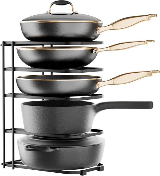 5-Tier Pot and Pan Organizer 13.6", No Assembly Cookware Rack 1-Pack | One-piece Design, Multi-height Layered,Anti-Tip Structure, Dual Vertical & Horizontal Use, Fits Cast Iron Pans & Dutch Ovens