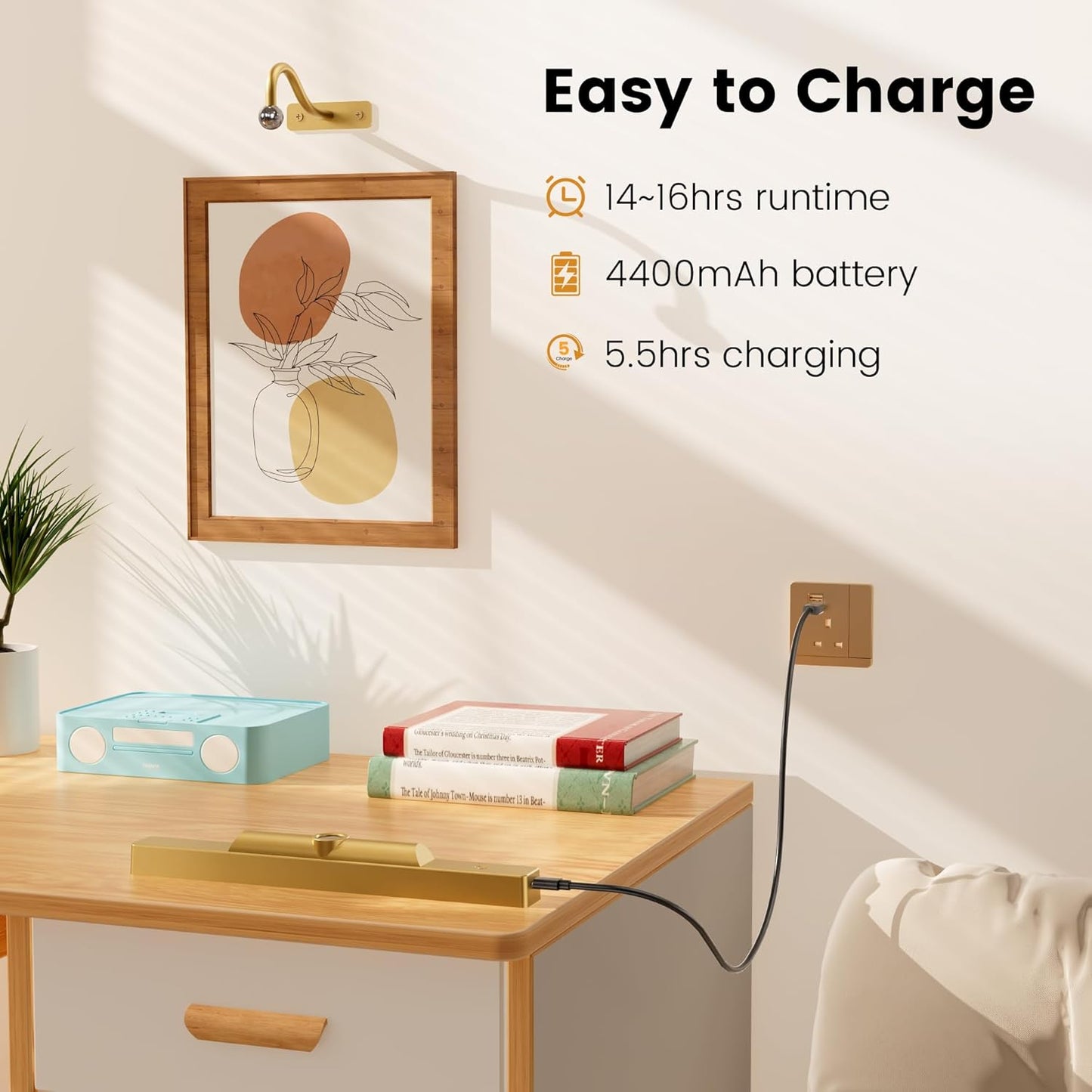 Picture Light for Wall, 12" Rechargeable Wireless Battery Operated Painting Lighting, Dimmable LED with Remote 3CCT for Wall Art Gallery Display (Black)