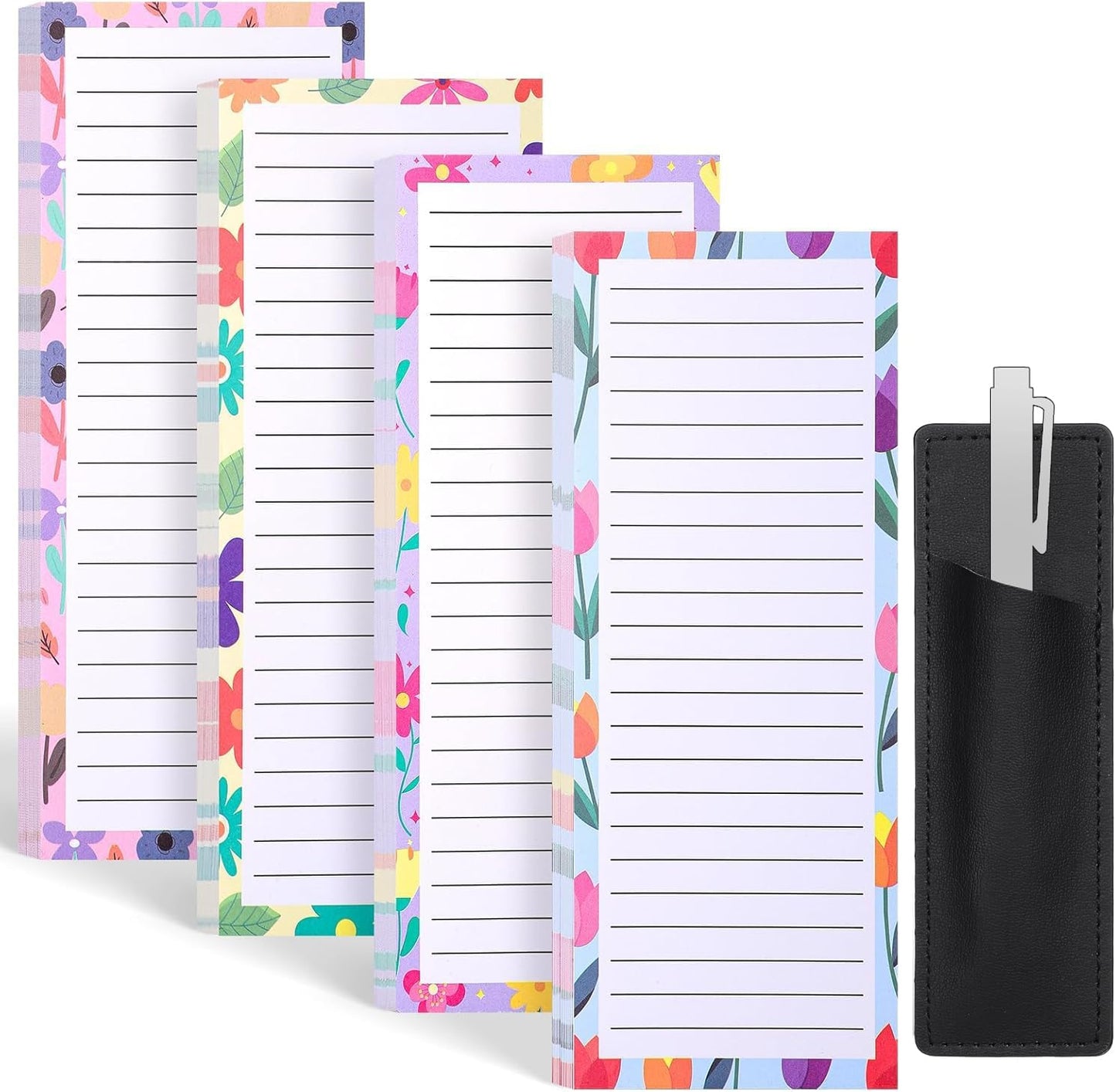 Thboxes 4 Pack Magnetic Note Pad for Fridge with Pen Holder, Totally 200 Sheets Grocery List Magnet Pad for Refrigerator Magnetic Shopping List Pad（Fruit Design） | Full-Back Magnet, 80Gsm FSC-certified Paper, School Office Home Supplies Grocery List