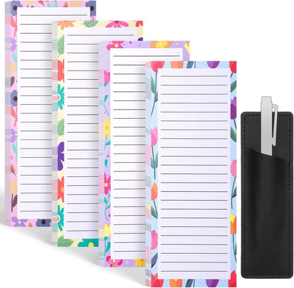 Thboxes 4 Pack Magnetic Note Pad for Fridge with Pen Holder, Totally 200 Sheets Grocery List Magnet Pad for Refrigerator Magnetic Shopping List Pad（Fruit Design） | Full-Back Magnet, 80Gsm FSC-certified Paper, School Office Home Supplies Grocery List