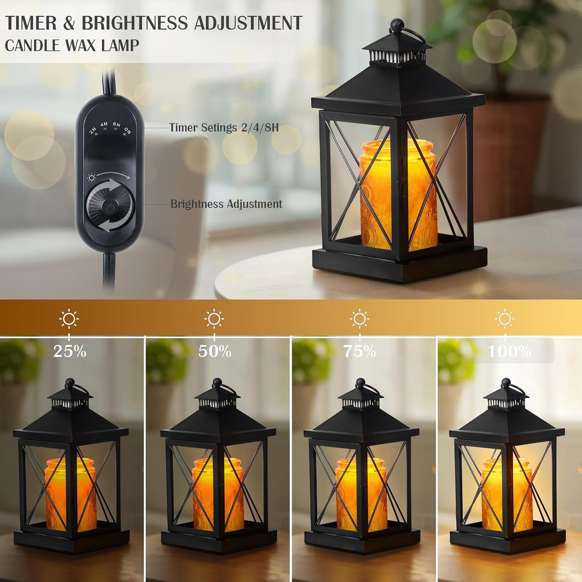 2026 New Candle Warmer Lamp with Timer,Compatible with 3 Wick Candles Jars,Vintage Candle Warmer Lantern Lamp,Dimmable Farmhouse Candle Lamp Warmer,Fully Enclosed and Hanging Up Designed