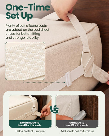 Bed Sheet Holders for Corners: 10 Clips with Side-Edge Locks (Not Just 4 Corners), One-Piece Bed Sheet Straps, No Metal & Anti-Slip, Heavy Duty Fitted Sheet Holder (Twin＆Full Style: 5-8in)