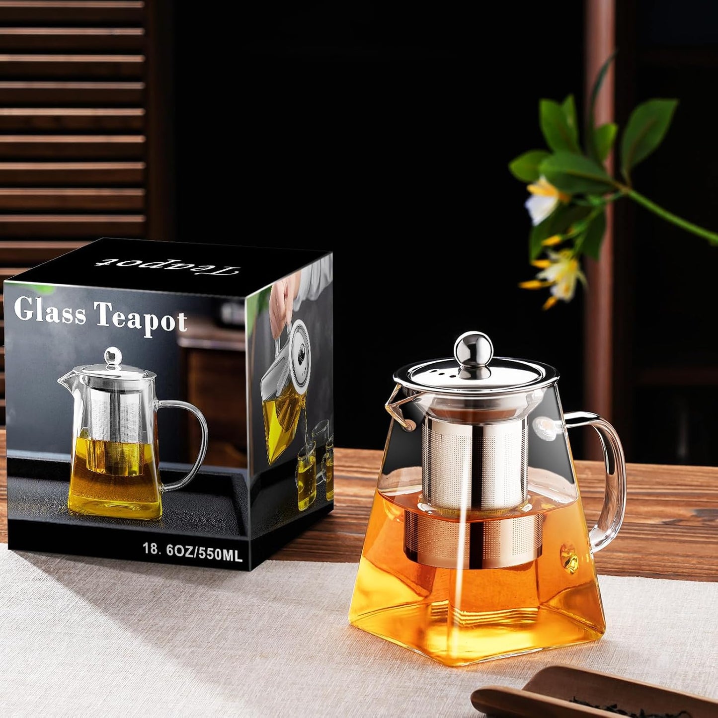 PARACITY Glass Teapot Stovetop 22 OZ/650ml, Tea pot with Removable 18/8 Stainless Steel Infuser, Borosilicate Clear Tea Kettle, Teapot Blooming and Loose Leaf Tea Maker Tea Brewer for Camping, Travel | Clear small tea kettle with infuser and tea pot with