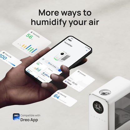 DREO Humidifiers for Bedroom, Top-filled Smart Quiet Cool Mist Humidifier for Large Room Home, Oil Diffuser & Nightlight, 50Hours Runtime for Indoor Plants, with Alexa/Google, White