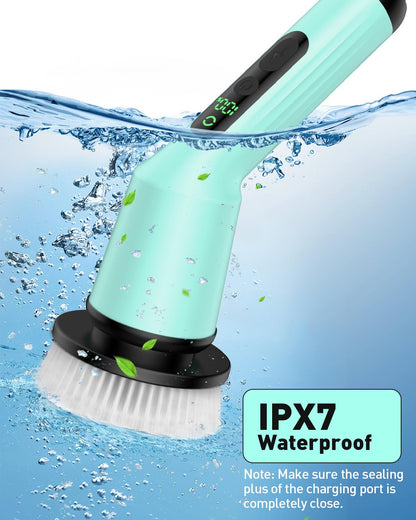 Electric Spin Scrubber for Bathroom, Shower Scrubber with Long Handle | Shower Cleaner Brushes, IPX7 Waterproof & 2 Speed, 3 Brush Heads, 90min Runtime, Bathroom Cleaning Supplies for Toilet Tub