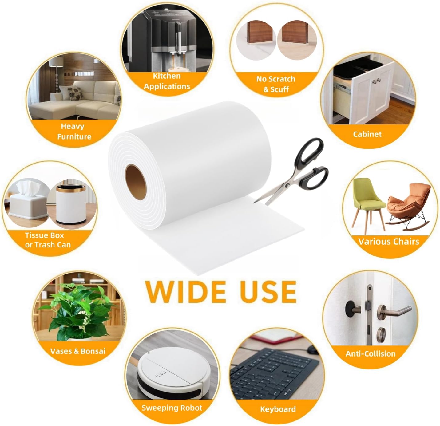 Felt Strips with Adhesive Backing Heavy Duty Cuttable Felt Tape Roll Furniture Pads for Chair Legs - Protecting Hardwood Floors, Chair Wall Protector (Black, 80 x 0.5 x 0.14 Inch)