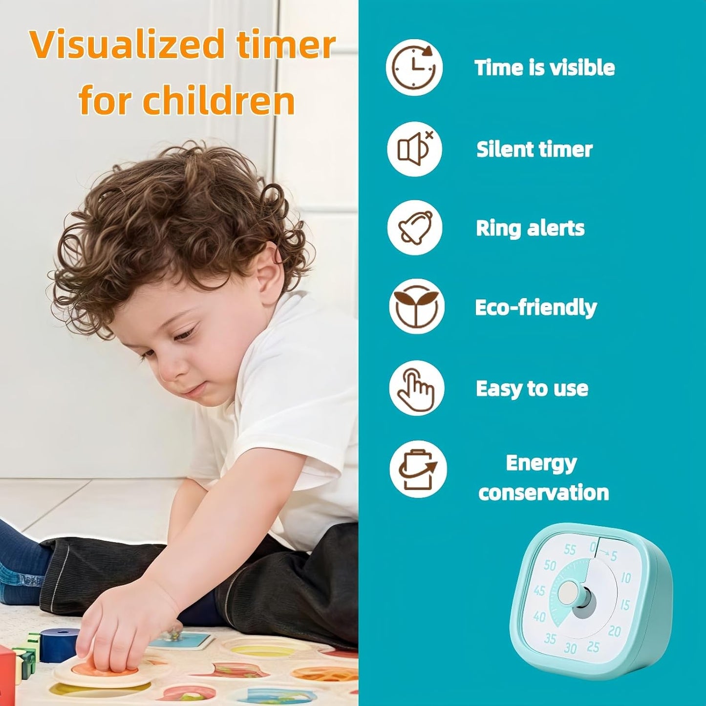 Visual Timer for Kids - 60 Minute Visual Kids Timer for Classroom Home Office, Countdown Timer for Cooking Teaching Working Meeting (Orange)