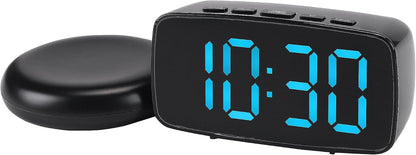 Dimmable LED Alarm Clock 2-Level Brightness, Wired Shaker, Snooze Function, Fits Bedside Table 4.7" L x 1.6" W x 2.4" H White Housing with Blue Light