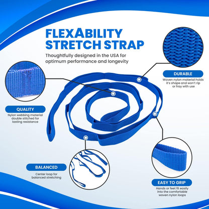 RangeMaster Stretch Strap with Exercise Guide│ Versatile Multi-Loop Strap Perfect for Yoga, Pilates, and Physical Therapy │ Portable │ Helps Improve Flexibility