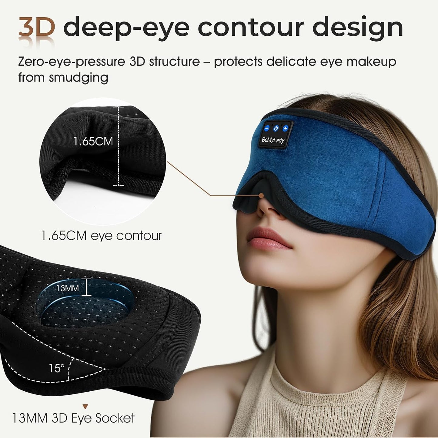 3D Bamboo Cotton Sleep Mask with Bluetooth 5.4 Headphone, Music Wireless Bluetooth Blackout Eye Mask for Side Sleepers, Earphones HD Speaker Microphone for Travel, Gifts for Women Men, Grey