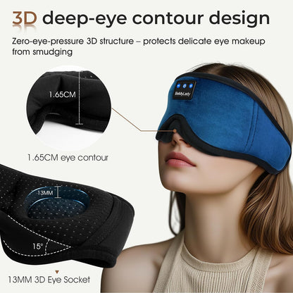 3D Bamboo Cotton Sleep Mask with Bluetooth 5.4 Headphone, Music Wireless Bluetooth Blackout Eye Mask for Side Sleepers, Earphones HD Speaker Microphone for Travel, Gifts for Women Men, Grey