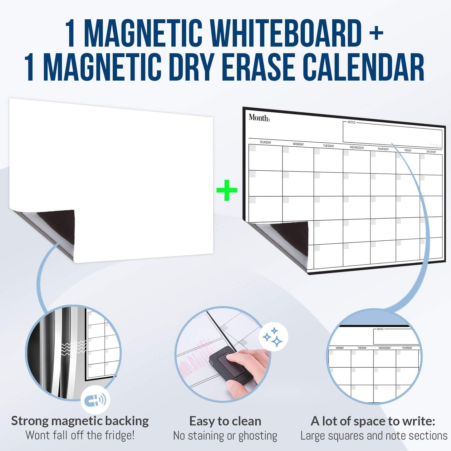 3 Pack Magnetic Dry Erase Calendar for Fridge, 17" x 12" Fridge Planner | Stain-Resistant Magnetic Calendar for Refrigerator with 6 Magnetic Markers & 1 Eraser - Monthly, Weekly & Daily Planner Set
