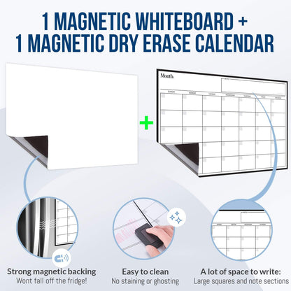 3 Pack Magnetic Dry Erase Calendar for Fridge, 17" x 12" Fridge Planner | Stain-Resistant Magnetic Calendar for Refrigerator with 6 Magnetic Markers & 1 Eraser - Monthly, Weekly & Daily Planner Set