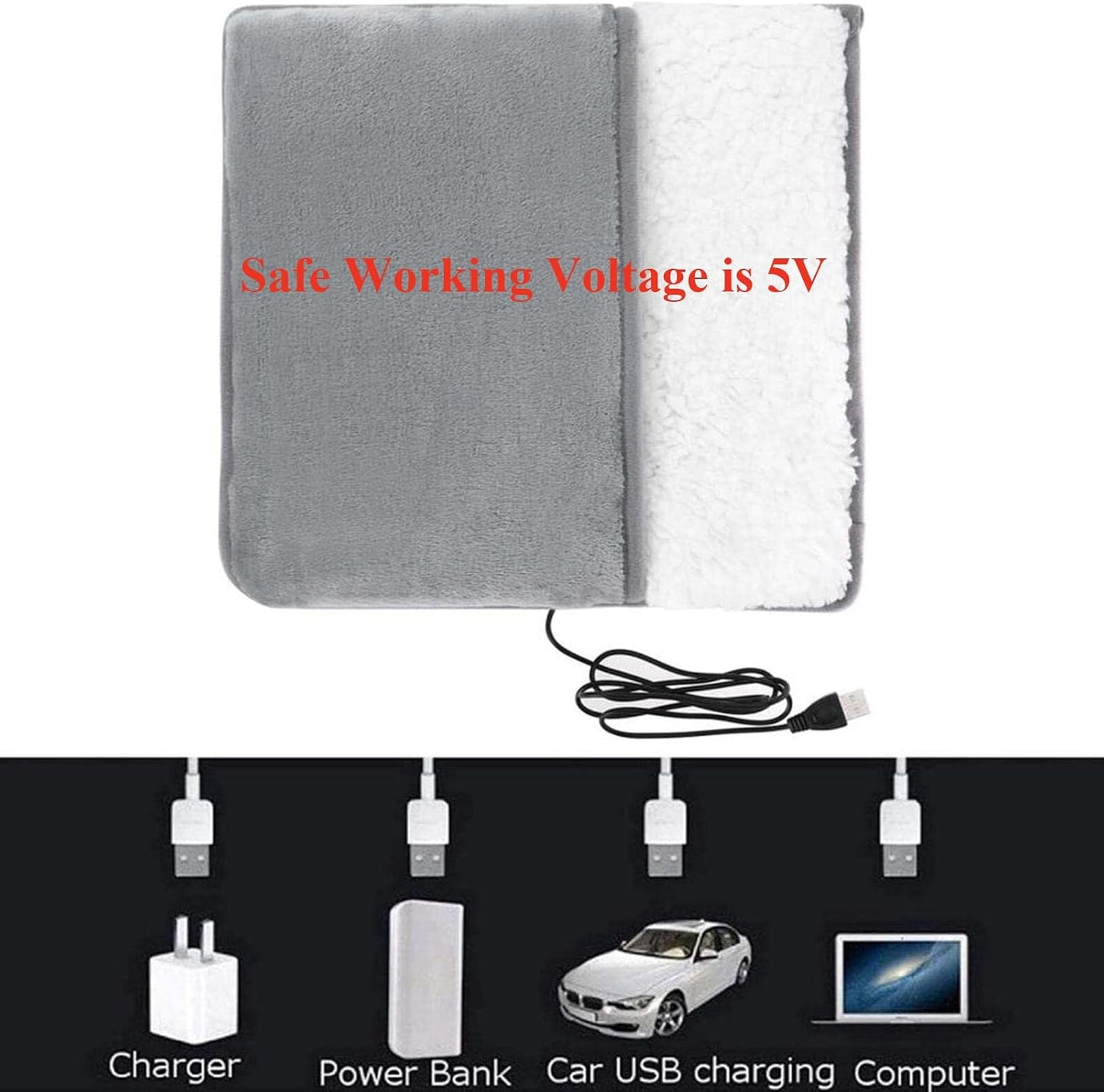 USB Heated Foot Warmer Electric Feet Heating Pad Washable Thermal Heated Foot Cover for Under Desk Bed Office Home