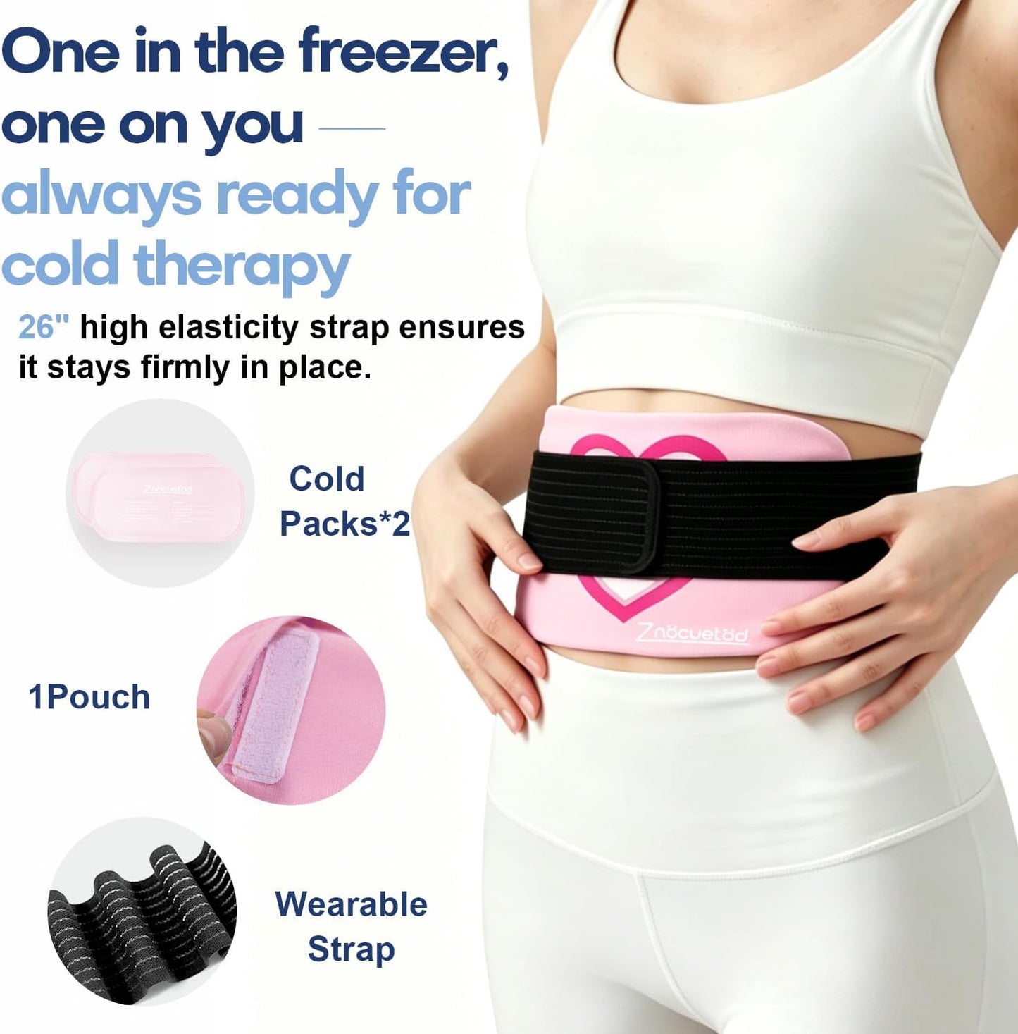 Gel Ice Packs for Injuries Reusable 2 Packs Hot Cold Gel Wrap with Strap | for Pain Relief Swelling Shoulder Rotator Cuff Back Hip Ankle Knee C-Section & Postpartum Recovery,10x5.5 Inch, Pink