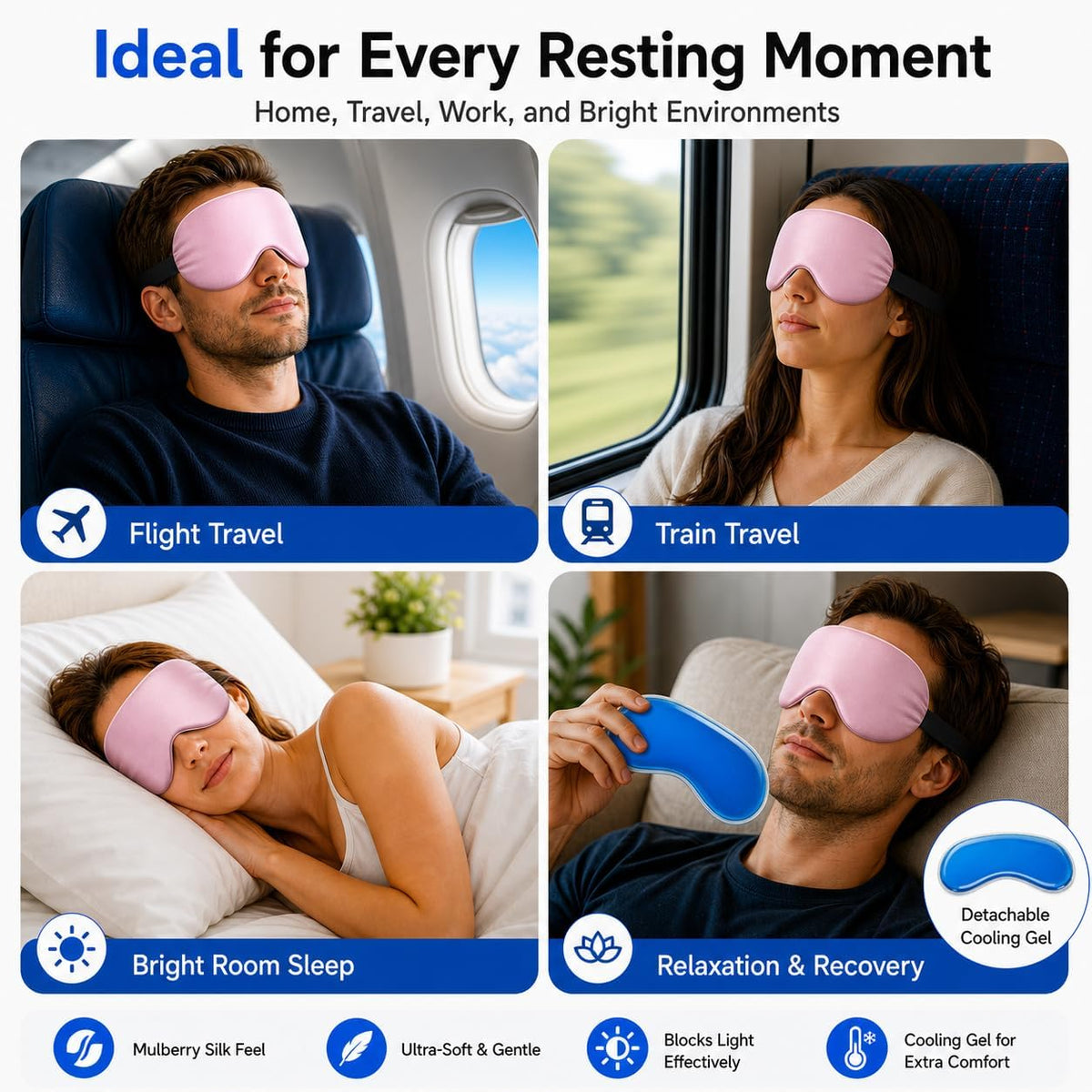 Cooling Sleep Mask with Mulberry Silk Surface & Removable Gel Pack
