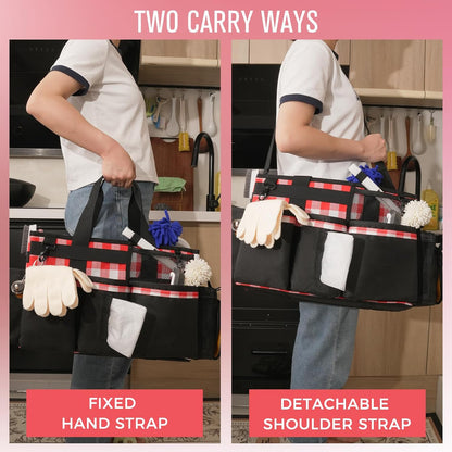 SCAVATA Wearable Cleaning Caddy, Cleaning Caddy Supplies Organizer with Handle & Shoulder Straps for Housekeepers, Under Sink & Car Cleaning Tool Organizers Bag with 4 Foldable Divider (NavyBlue)
