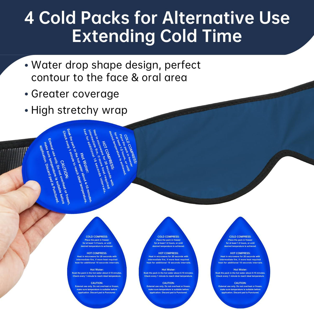 ZNÖCUETÖD 4 Packs Small Gel Ice Packs for Injuries Reusable Compatible with Wisdom Teeth Ice Pack Head Jaw Face Wrap Oral Dental Surgery Recovery