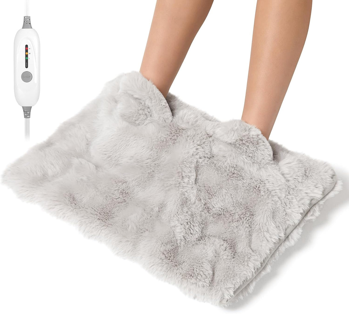 Electric Foot Warmer, Luxury Faux Fur Heating Pad for Feet Pain Relief Cramp, Heated Foot Warmer for Under Desk & Bed with 3 Heat Settings & 2H Auto-Off, ETL Certified, 20x22 Inch, Dark Grey