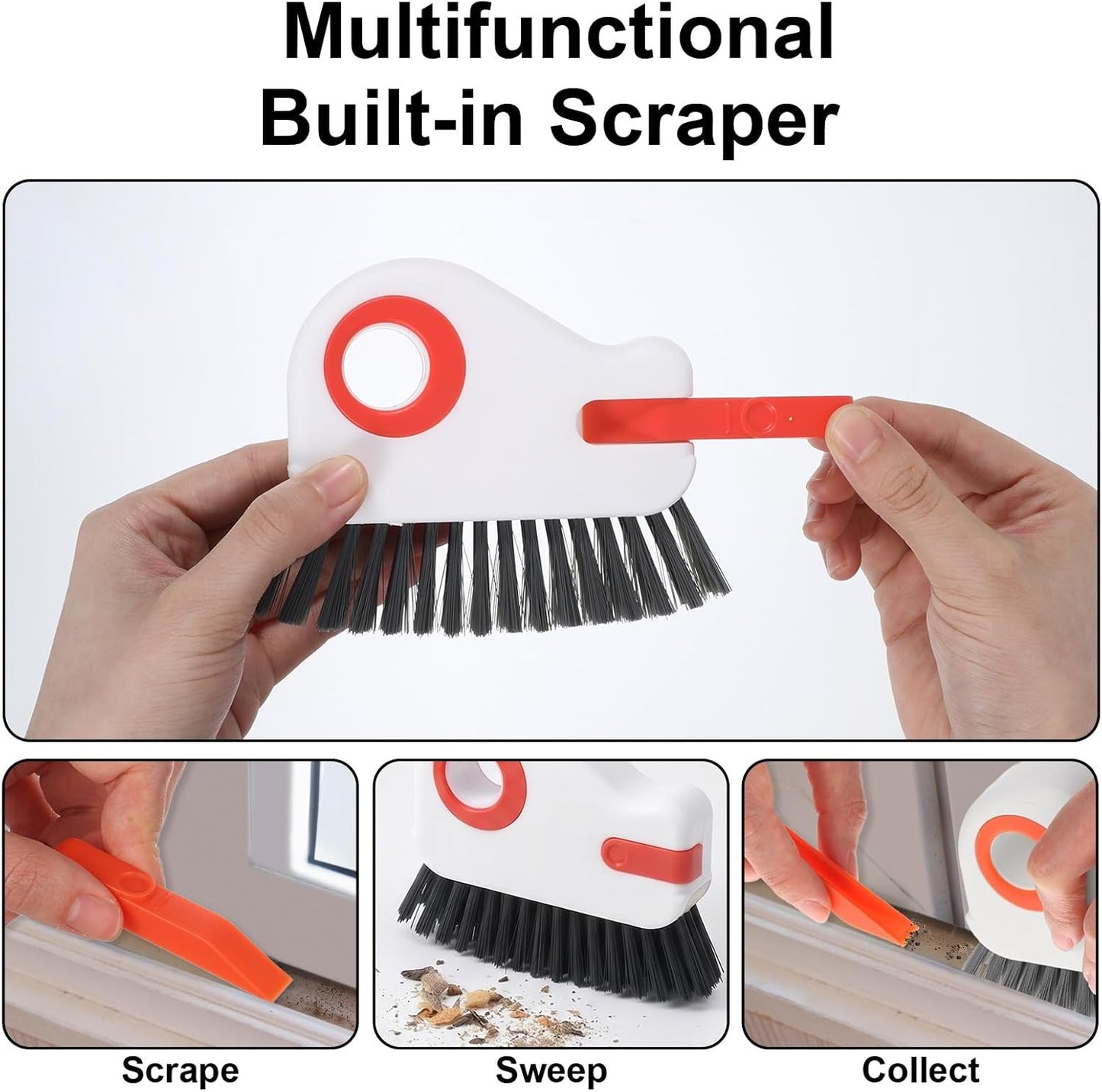 2 in 1 Window Track Cleaning Tools, Groove Cleaning Brush with Hidden Scraper, Multifunctional Crevice Clean Brushs for Sliding Door Track Shutter Window Sill(Orange)