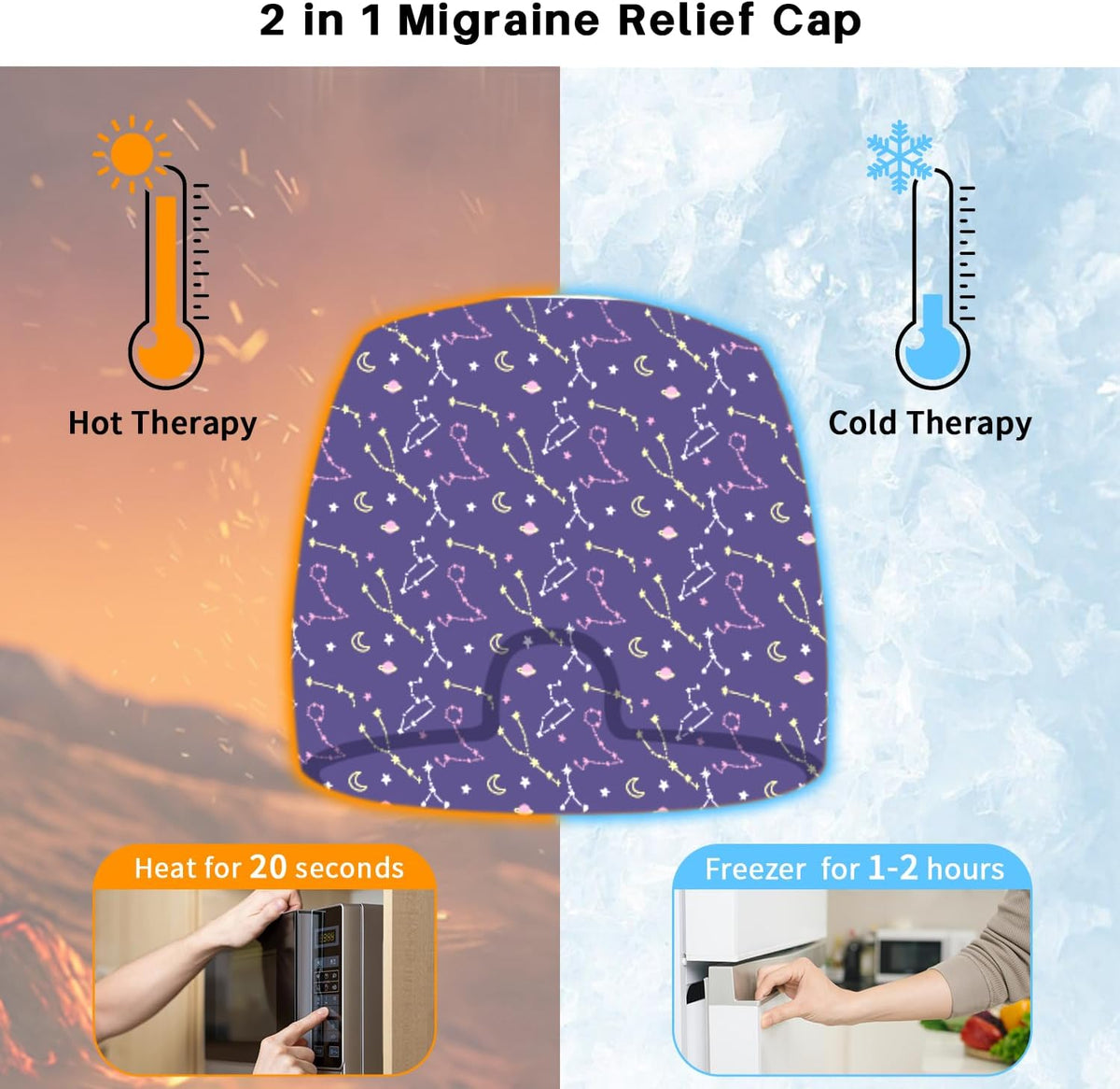 my novel things Migraine Relief Cap, Ice Headache Relief Mask Cold Cap Set
