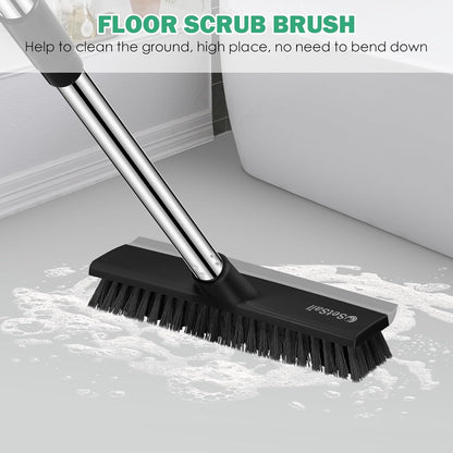 SetSail Floor Scrub Brush with 51-Inch Long Adjustable Handle 2 in 1 Scrape Brush Stiff Bristle Floor Scrubber for Cleaning Shower Bathroom Garage Kitchen Wall Deck Tub Tile | 2 in 1 Scrape Brush Stiff Bristle Floor Scrubber for Cleaning Shower Bathroom