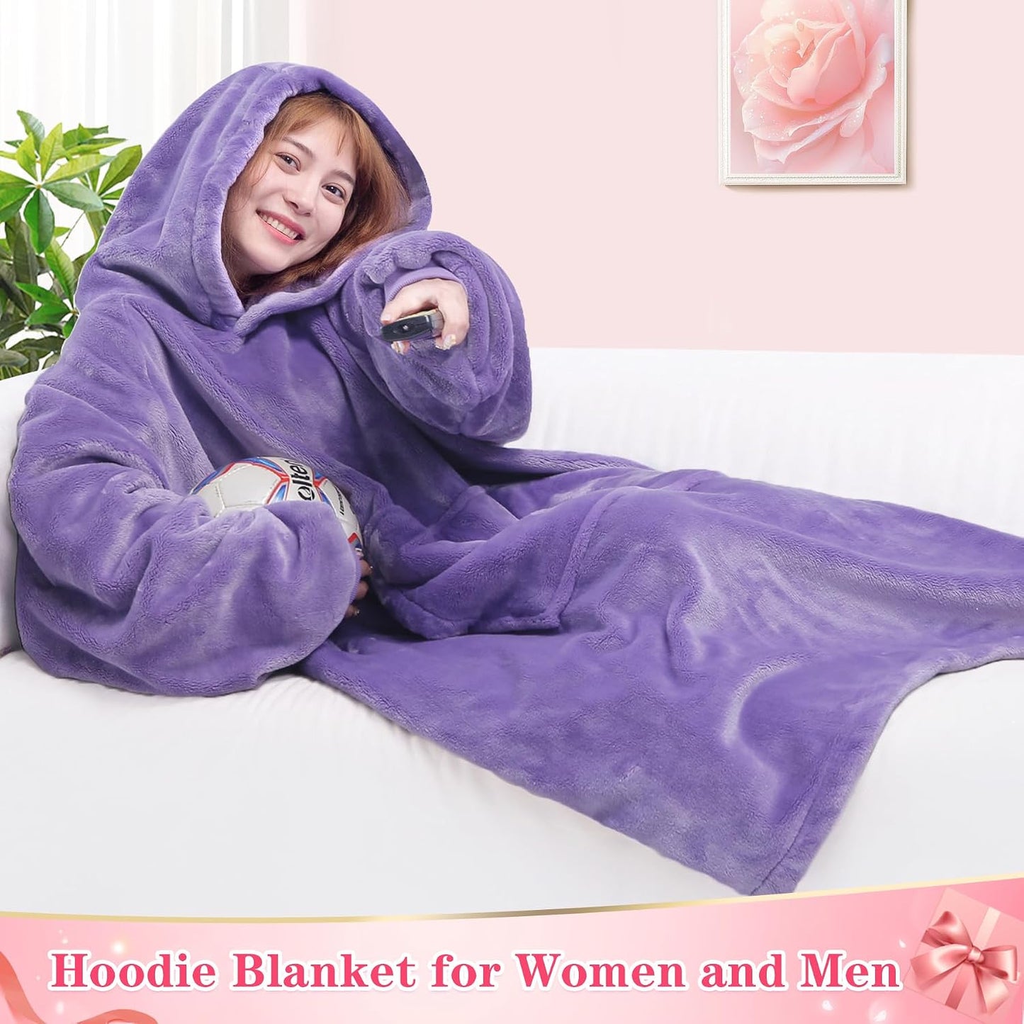 Wearable Blanket Sweatshirt Gifts for Women and Men, Warm and Cozy Giant Blanket Hoodie, Thick Flannel Blanket with Sleeves and Giant Pocket - Dark Gray