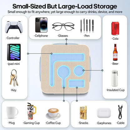 Couch Cup Holder Pillow, Sofa and Bed Caddy for iPad, Kindle, Switch, Game Controller, Remotes, Phones, Small-Sized Cup & Drink Holder for Couch, Bed, Desk, Car, Beach, Bathroom Cup Holder