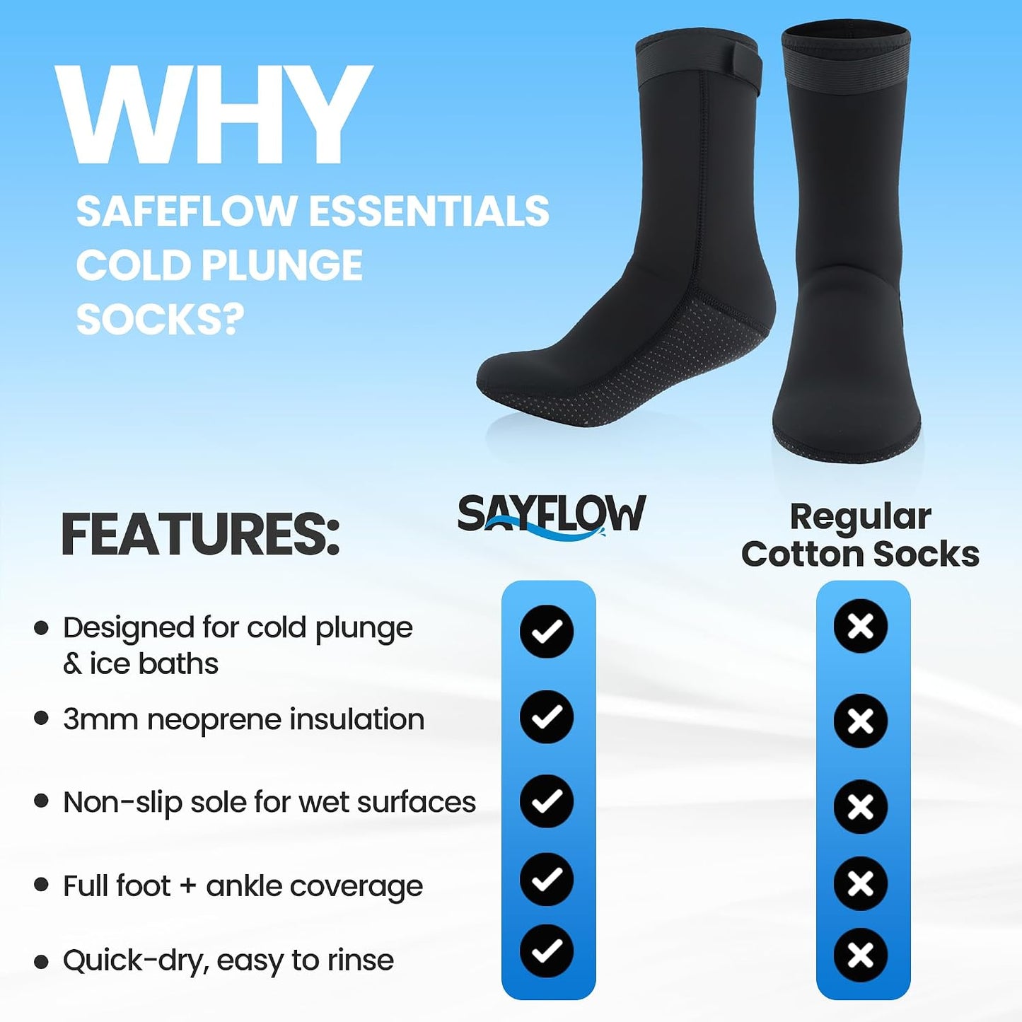Cold Plunge Socks for Ice Bath Recovery – 3mm Neoprene Thermal Booties, Non-Slip Water Socks for Ice Bath