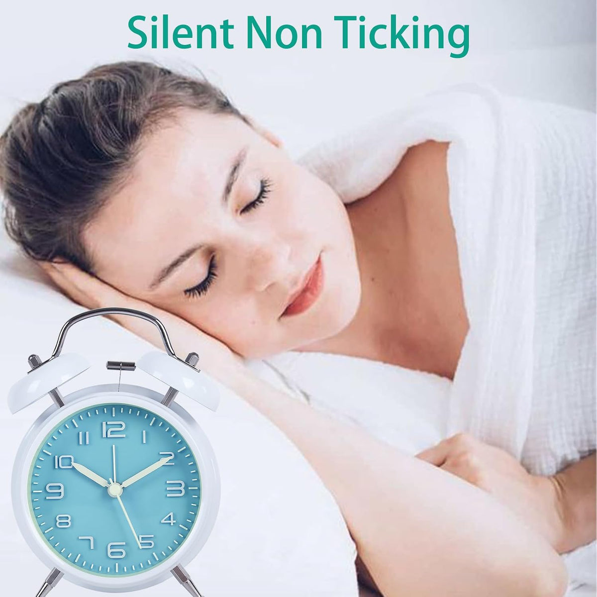 pxy Loud Alarm Clock for Heavy Sleepers 3D Dial Battery Operated (Battery Include), 4" Super Silent Analog Alarm Clock for Kids with Night Light PT260 Silver OrangePT505 Green White