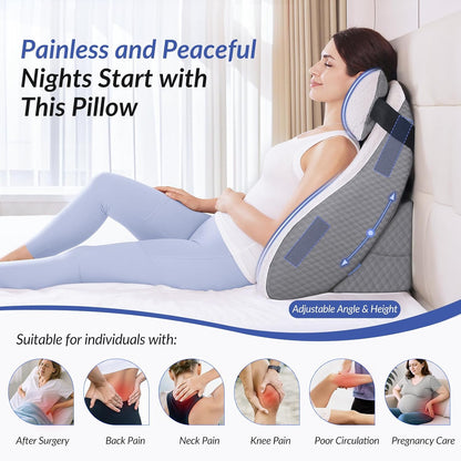 ZIKEE Adjustable Wedge Pillow Headboard Set for Sleeping & After Surgery | Ergonomic Reading Pillow for Sitting in Bed, Back Pain Relief & Leg Elevation, Bed Wedge with Premium Memory Foam, Soft Cover
