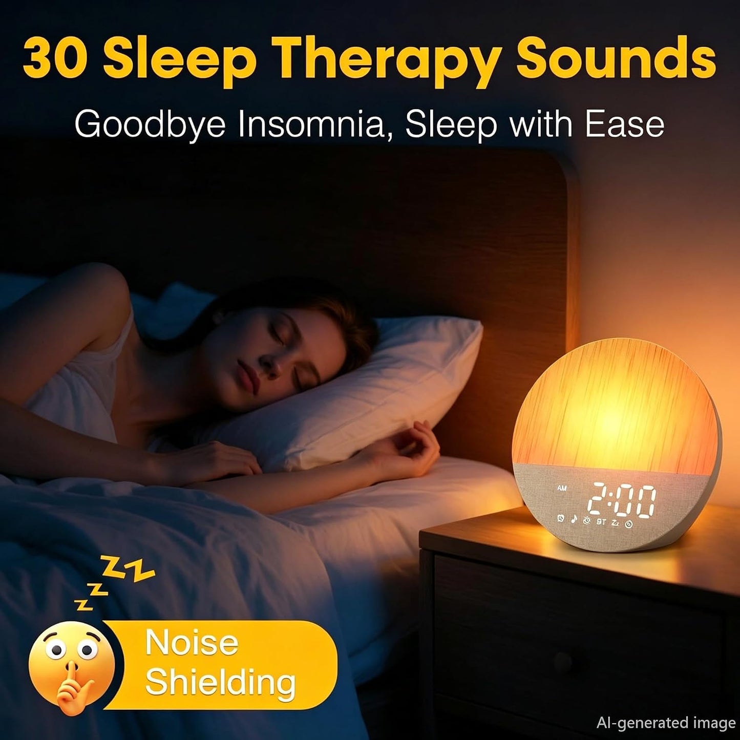 Sunrise Alarm Clock with Sounds Machine:Gentle Wake Up for Heavy Sleepers | Relieve Anxiety Dimmable Clock with Bluetooth Memory for Bedroom - White Noise Machine with 30 Sleep Sounds