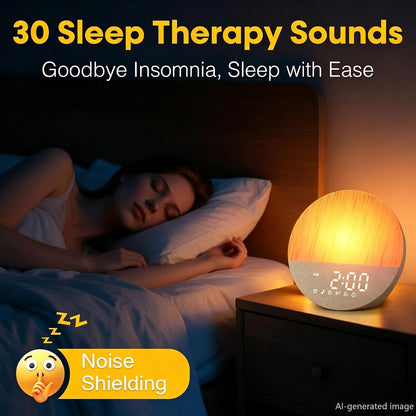 Sunrise Alarm Clock with Sounds Machine:Gentle Wake Up for Heavy Sleepers | Relieve Anxiety Dimmable Clock with Bluetooth Memory for Bedroom - White Noise Machine with 30 Sleep Sounds