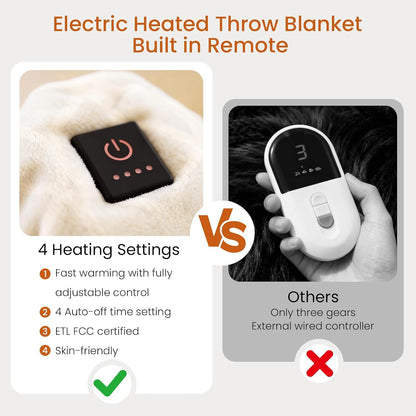 Heated Blanket Electric Throw Blanket with Built-in Button Controller 50"x60" One-Touch Ultra Cozy Soft Warm Heating Electric Blanket with 4 Heat Levels & 4 Hours Auto-Off Overheat Protection