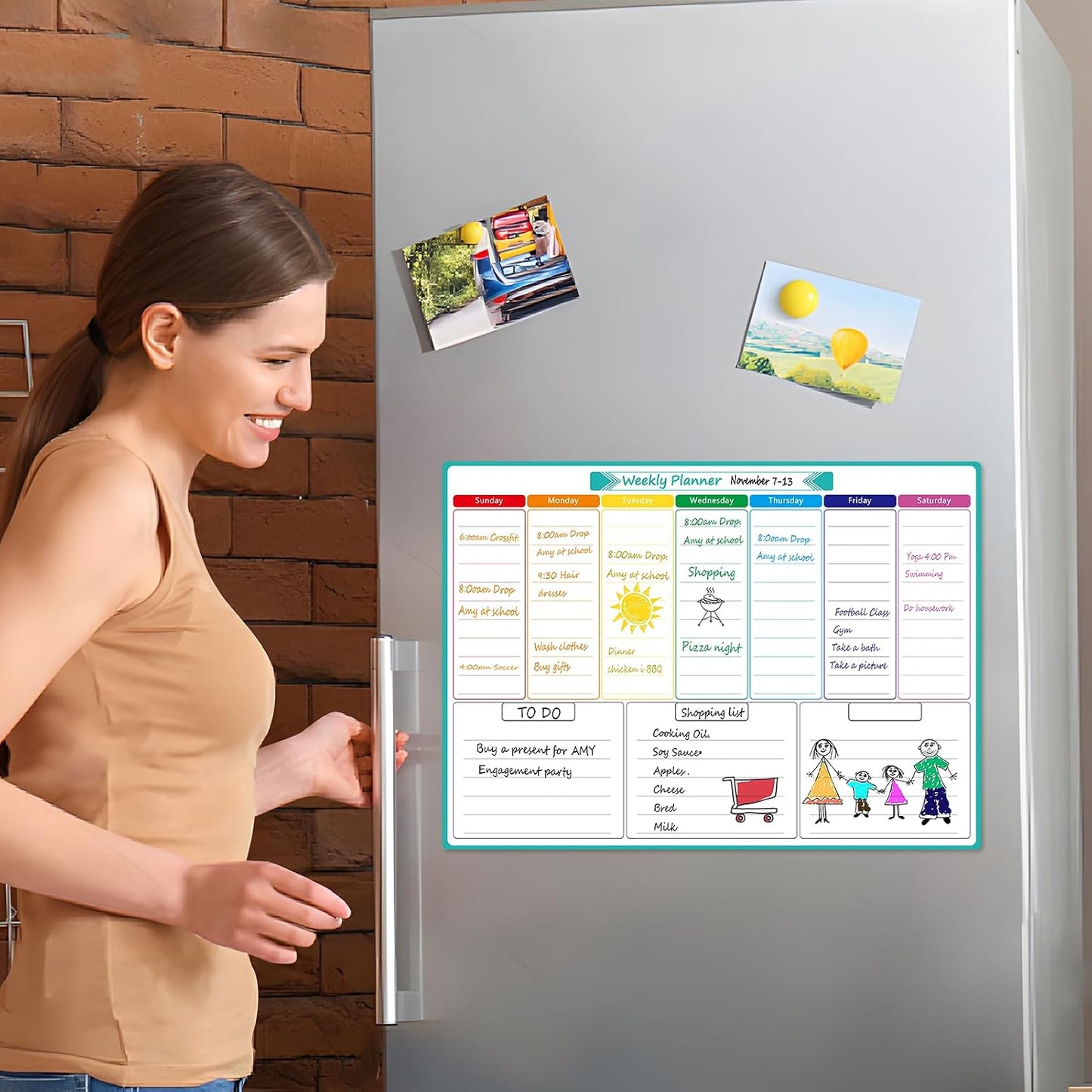 MaxGear Weekly Dry Erase Board for Fridge, 16"x12" Magnetic Calendar | Strong Magnetic, Smooth Writing and Effortless Erasing, Stain Resistant without any Stains with 7 Markers and 1 Eraser