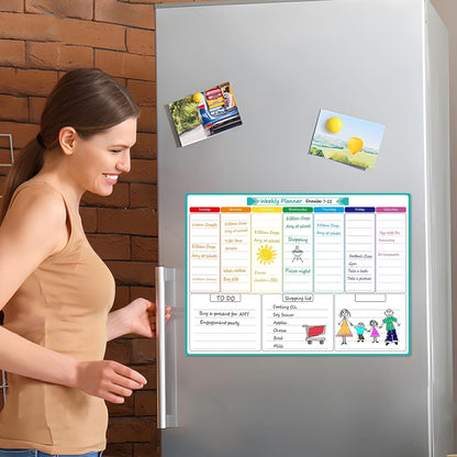 MaxGear Weekly Dry Erase Board for Fridge, 16"x12" Magnetic Calendar | Strong Magnetic, Smooth Writing and Effortless Erasing, Stain Resistant without any Stains with 7 Markers and 1 Eraser
