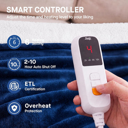 Sealy Electric Blanket Throw 50×60, Flannel to Sherpa, Charcoal