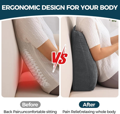 Back Support Pillow for Recliner Soft Dual Layer Lumbar Support Pillow with Shredded Memory Foam Ergonomic Orthopedic Couch Lumbar Cushions for Elderly Lower Back Pain Relief Dark Grey