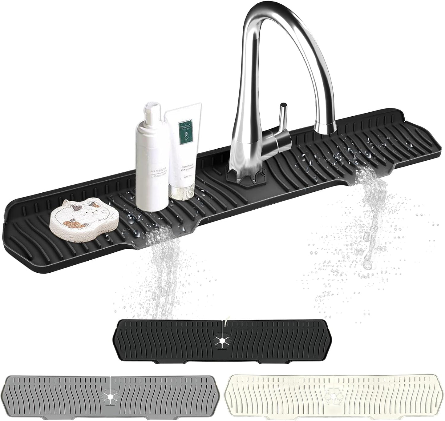 Kitchen Sink Splash Guard Gen2-30" x 6'' Silicone Sink Mat Splash Guard fit for Countertop, Bathroom,Farmhouse,RV by EBIGIC (Grey)