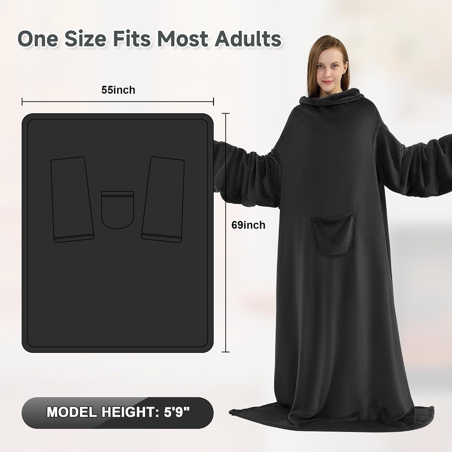 IFNOW Fleece Wearable Blanket with Sleeves, Oversized Snuggle Robe