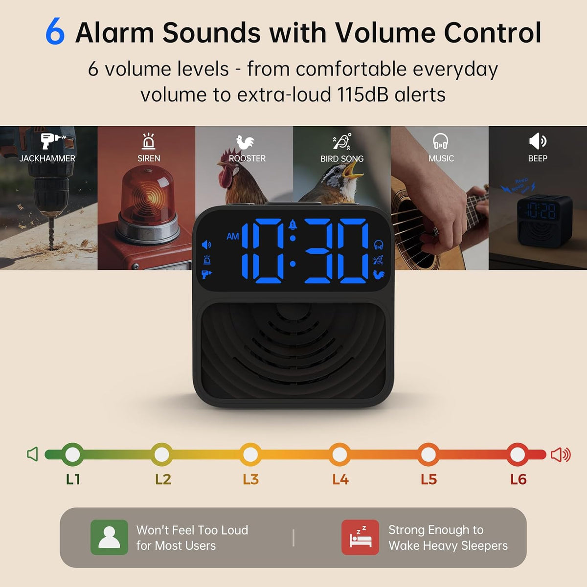 AuroraCalm Extra Loud Alarm Clock for Heavy Sleepers with 115dB Alarm