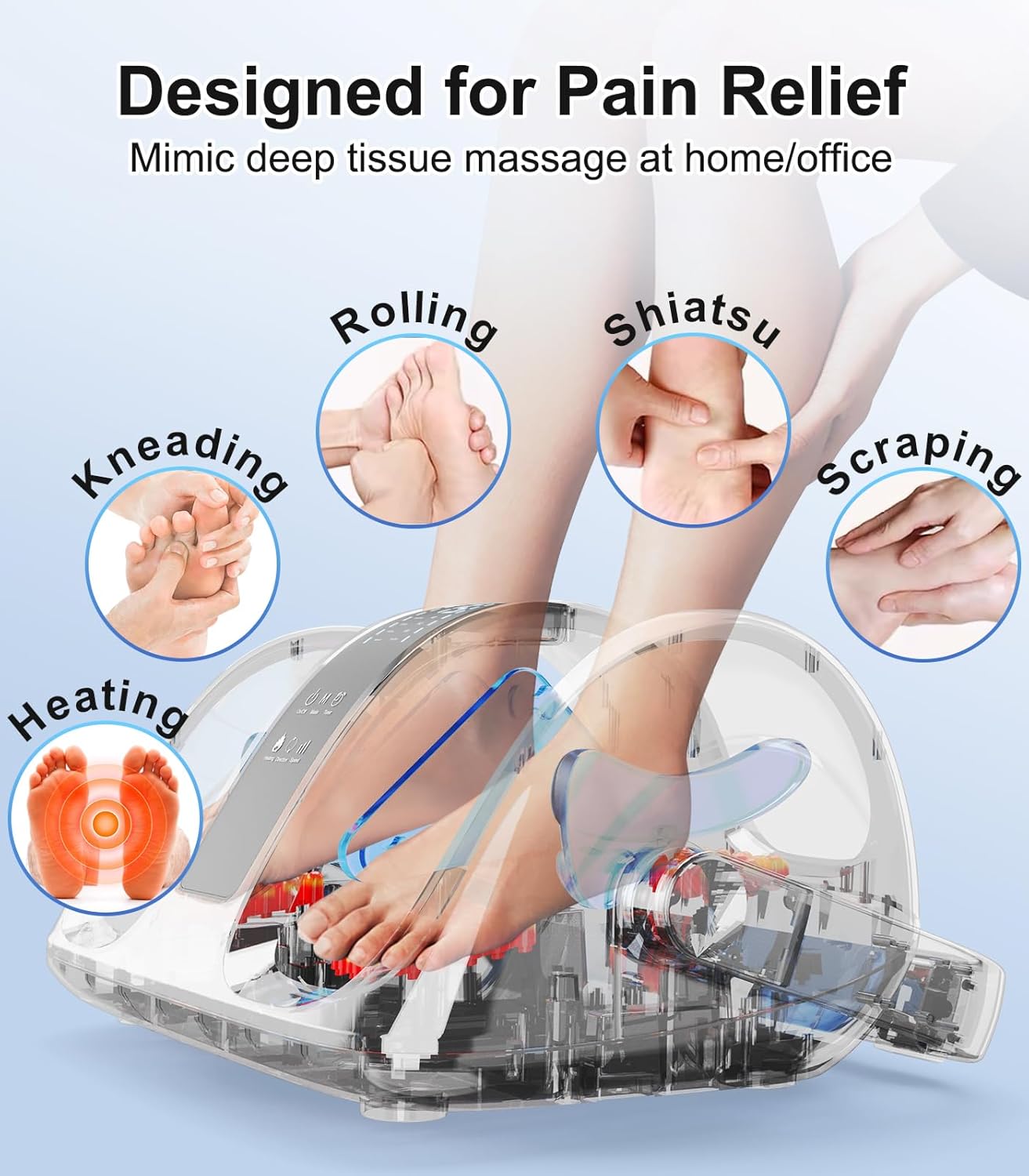 Shiatsu Foot Massager with Heat, Deep Kneading Foot Massager for Plantar Fasciitis, Neuropathy, Circulation and Pain Relief, Foot and Calf Massage at Home/Office