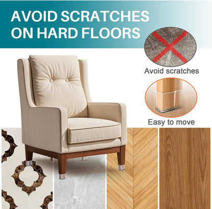 Ansible 24 Pcs Chair Leg Floor Protectors Square | Silicone Felt Furniture Leg Pads Caps Covers for Hardwood Floors (Fit:1-1/16" to 1-5/8")