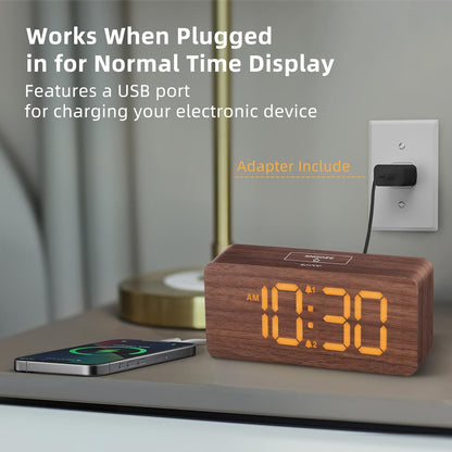 uscce Wooden Digital Alarm Clocks for Bedrooms with 0-100% Dimmable Display | Desk Clock with Large Numbers for Living Room - Loud Dual Alarm for Heavy Sleepers with Volume Control - Wood Decor & Gifts