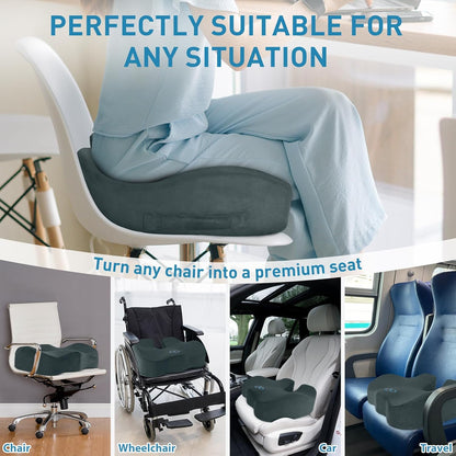 BlissTrends Memory Foam Seat Cushion for Office Chair & Car Seat, Black | 4.7in Ergonomic Tailbone & Sciatica Support with Removable Velvet Cover for Pressure Relief and Long Sitting Comfort