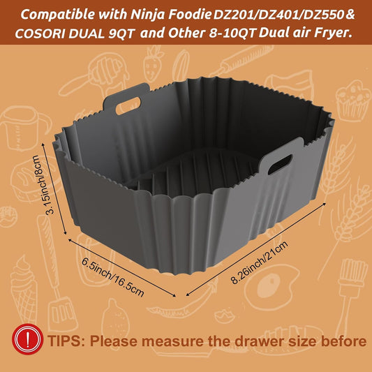 2PCS Silicone Air Fryer Liners for Ninja DZ201/DZ401 DZ550 8-10 QT