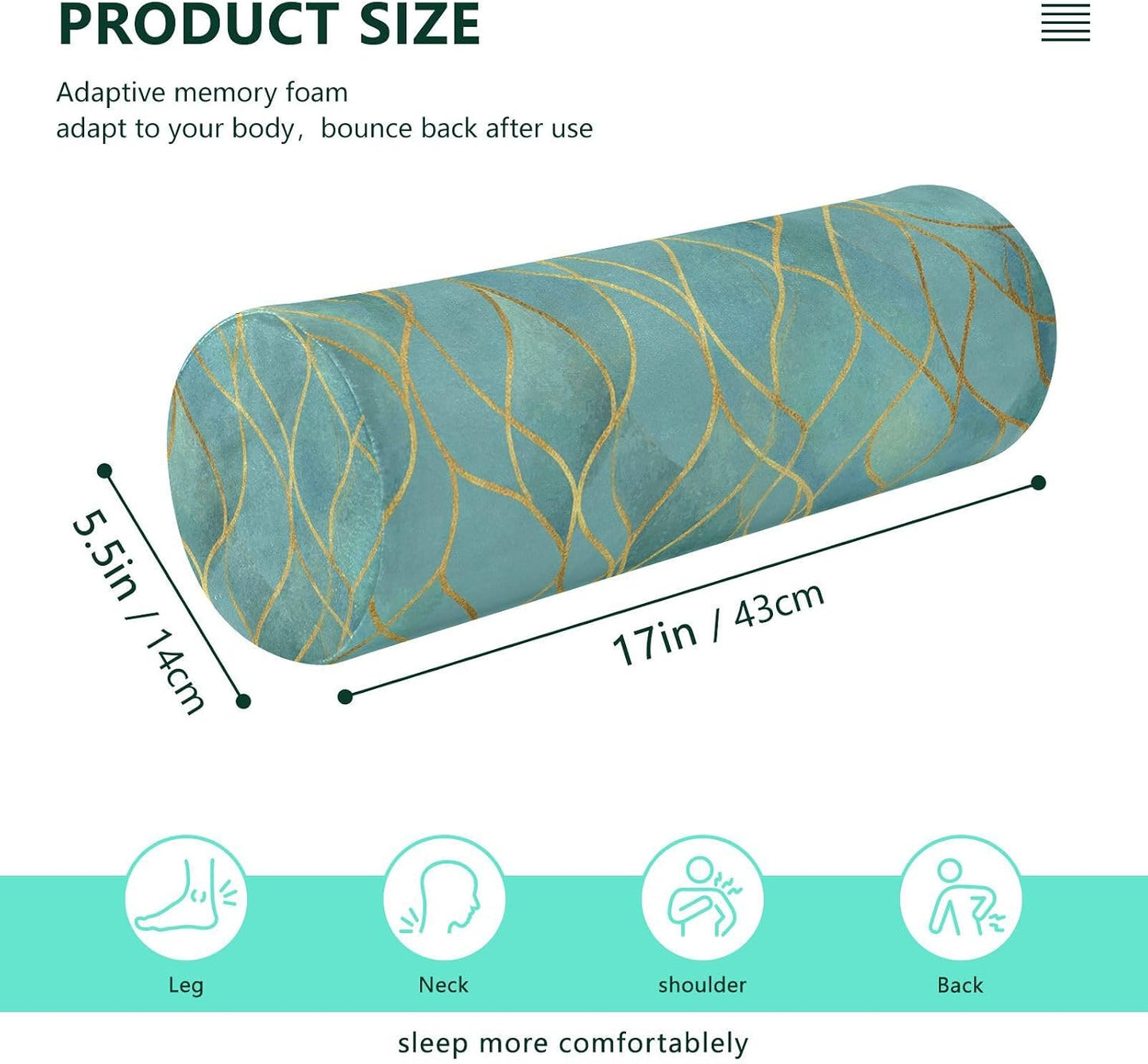 Gredecor Cervical Neck Roll Pillow Magnolia White Flowers on Navy Blue Round Memory Foam Pillows Cylinder Bolster Pillow with Washable Cover, Pain Relief Neck Pillows for Sleeping Support, 5.5x17IN