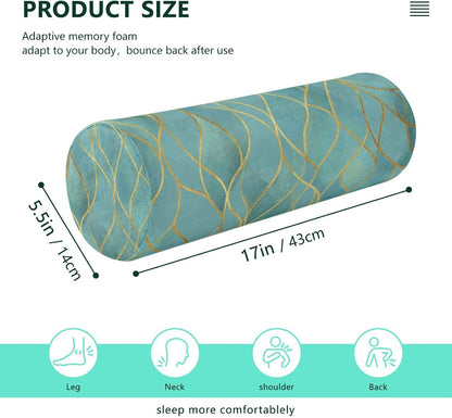 Gredecor Cervical Neck Roll Pillow Magnolia White Flowers on Navy Blue Round Memory Foam Pillows Cylinder Bolster Pillow with Washable Cover, Pain Relief Neck Pillows for Sleeping Support, 5.5x17IN