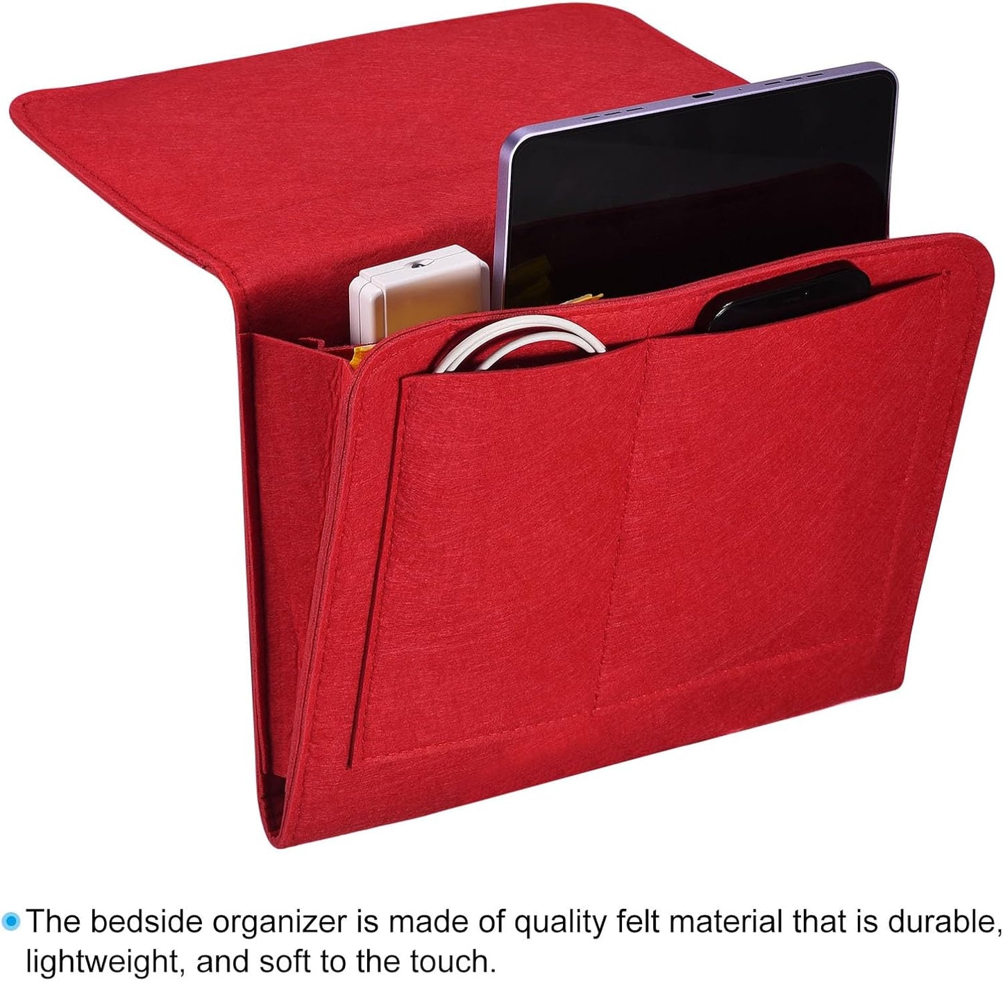 PATIKIL 11in Bedside Caddy, Bed Caddy Bedside Organizer Hanging 5 Pocket Soft Felt Bed Pockets Bedside Storage Organizer Remote Control Holder for Bedroom Phones Glasses, Pink